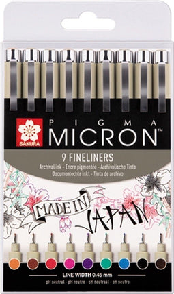 Sakura Pigma Micron 05 Fineliners Etui - 9 kleuren - 0.45mm