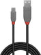 Lindy 1m USB 2.0 Kabel - USB A naar Micro-USB B - 480 Mbit/s - Grijs Zwart