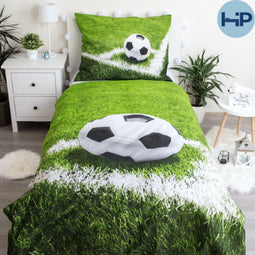 Voetbal - Corner - Eenpersoons Dekbedovertrek - 140 x 200 cm - Groen