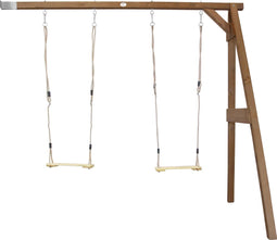 AXI Dubbele Houten Aanbouwschommel in Bruin - FSC hout - Schommel met muurbevestiging, 2 Schommelzitjes en 2 grondankers - Schommelset voor kinderen - 10 jaar Garantie!