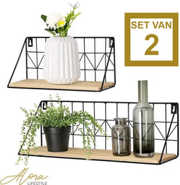 Wandrek Cassara - set van 2 wandrekken- wandplank - wandrek industrieel - wandkast - wandrek metaal zwart - wandrek keuken - wanddecoratie