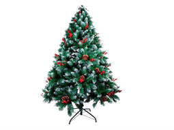 Ofituria - Kerstboom - Aluminium - Natuurlijk groen met sneeuw en rode bessen - 180 cm