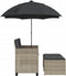 vidaXL - Tuinbank - 2-zits - parasol - en - voetenbanken - poly - rattan - lichtgrijs