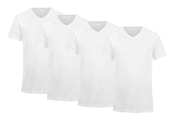 Milanoro - 4-pack extra lange T-shirts - Katoen - V-hals - Wit (4-pack)