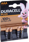 Duracell Plus 100 - Alkalinebatterijen AAA - Tot 100% extra levensduur (4 stuks)