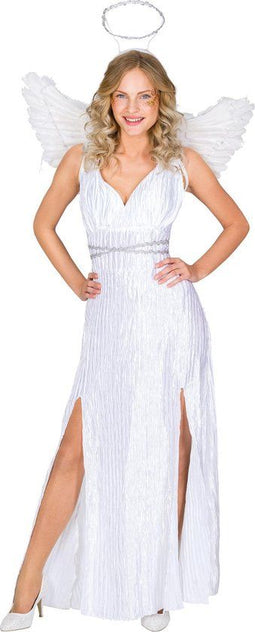 dressforfun - vrouwenkostuum kerstengel XL - lang kleed met vleugels en aureool - wit