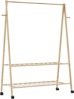 vidaXL - Kledingrek - met - schappen - en - wielen - 132x45,5x155,5 - cm - bamboe