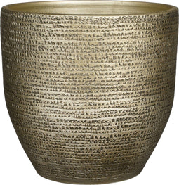 Mica Decorations Plantenpot/bloempot - terracotta - goud/wit flakes relief- D35/H32 cm