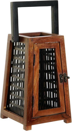Kaarshouder Dkd Home Decor Zwart Natuurlijk Metaal Mangohout 15 X 15 X 26 Cm