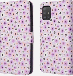 iMoshion Hoesje Geschikt voor Samsung Galaxy A51 Hoesje Met Pasjeshouder - iMoshion Design Bookcase smartphone - Meerkleurig / Purple Flowers