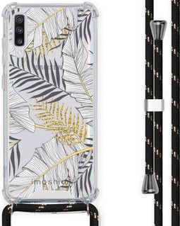 iMoshion Hoesje Geschikt voor Samsung Galaxy A70 Hoesje Met Koord - iMoshion Design Hoesje met Koord - Goud / Zwart / Transparant / Glamour Botanic