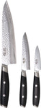 Yaxell Japans - Serie Tsuchimon - Messenset 3-Delig - VG10 Staal - 61 HRC - 3 Lagen Damaststaal - Canvas-Micarta Heft