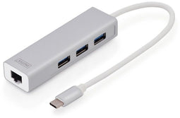 Digitus DA-70255 - USB 3.0 Combi-hub 3+1 poorten met Gigabit LAN - Zilver