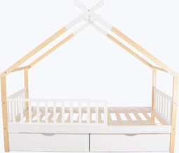 Hypnia - Peuterbed - Kinderbed - Huisbed Odyssee - Kinderbedden 90 x 200 - Lattenbodem - Bedbodem - Met Bedhek - 2 Opberglades - Eenvoudige Montage - Goed Verstevigd - Tijdloze Bedbodem - Geschikt Voor Ieder Matras