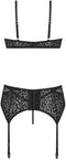 Sanne 3-delig Lingerie-set - Bralette G-string Jarretelgordel - Zwart