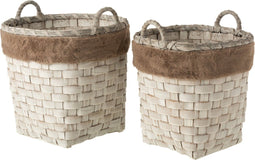 J-Line mand Rond Met Handvaten - imitatiebont/rotan - bruin - set van 2