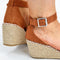 PS Poelman Enid - Espadrilles met Sleehak 8 cm - Cognac Bruin - Maat 41