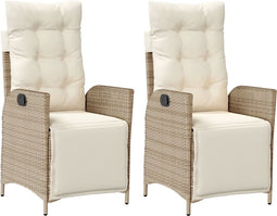 vidaXL - Tuinstoelen - 2 - st - verstelbaar - met - voetensteun - poly - rattan - beige