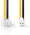 Nedis Interne Voedingskabel - P4 Male - P4 Female - Verguld - 0.20 m - Rond - PVC - Geel / Zwart - Polybag