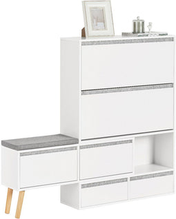 SoBuy FSR134-W - Schoenenkast met Bank - 2 Kleppen 2 Lades - Wit