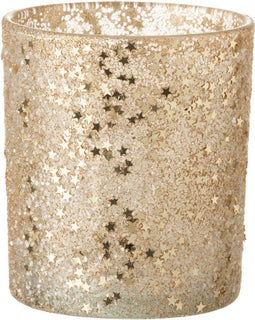 J-Line kaarshouder - theelichthouder Sterretjes - glas - brons - 3 stuks
