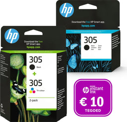 HP 305 - Inktcartridge - Origineel - Kleur & 2x Zwart (3-pack) + Instant Ink tegoed