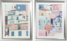 Schilderij DKD Home Decor 69 x 3 x 89 cm Huizen Stads (2 Stuks)