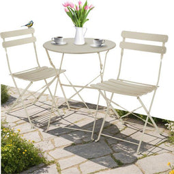 tectake® Frieda - Inklapbare bistroset - Stalen frame - Elegant design - Crème