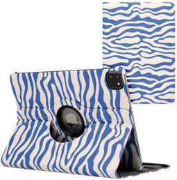 imoshion Tablet Hoes - Geschikt voor iPad Pro 11 (2022) / Pro 11 (2021) / Pro 11 (2020) / Pro 11 (2018) - 360° Draaibare Design Bookcase 2.0 - White Blue Stripes