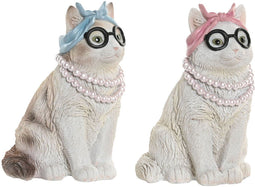Home ESPRIT - Decoratieve figuren - Kat 13,5 X 13 X 19,5 CM - Blauw Wit Roze (2 stuks)