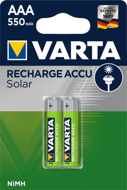 Varta Recharge Accu Solar - AAA (HR03) Oplaadbare Batterijen 550 mAh - Zilver (2 stuks)