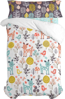 Dekbedovertrek set HappyFriday Moshi Moshi Woodland Multicolour Bed van 80/90 2 Onderdelen