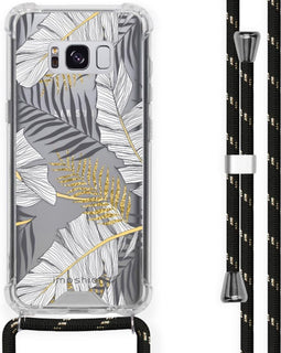 iMoshion Hoesje Geschikt voor Samsung Galaxy S8 Hoesje Met Koord - iMoshion Design Hoesje met Koord - Goud / Zwart / Transparant / Glamour Botanic
