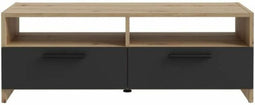 PILVI TV-meubel - Eigentijdse stijl - Eiken en Zwart decor - 2 kleppen + 2 nissen - L 95 x D 36 x H 34,5 cm