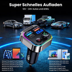 Bluetooth FM-zender voor auto, bluetooth-adapter, handsfree, car kit, PD 45 W & QC 18 W, MP3-muzieks