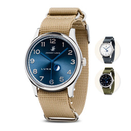 Johnny Loco Luna I - Horloge Heren - Roestvrij Stalen Kast - Saffierkristal - 41,3mm - Waterdicht tot op 100M - Cobalt