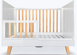 Hypnia - Baby Bed - Cocoon Babybed - Peuterbed - Babybed 70 x 140 - Met Opberglade - Spijlen + Bedhek - Lattenbodem - Bedbodem - Wit Hout - Eenvoudige Montage - Goed Verstevigd - Tijdloze Bedbodem - Geschikt Voor Ieder Matras