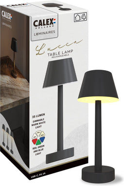 Calex Lucca - Oplaadbare Tafellamp - Draadloos Dimbaar Warm Wit Licht & RGB - Zwart