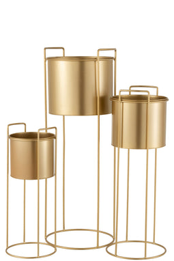 J-Line bloempot Op Voet - metaal - goud - Ø 28.00 cm - 3 stuks