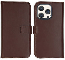 Selencia iPhone 15 Pro - Echt Lederen Bookcase - 3 Pashouders - Bruin