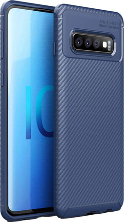 iMoshion Hoesje Geschikt voor Samsung Galaxy S10 Hoesje Siliconen - iMoshion Carbon Softcase Backcover - Blauw