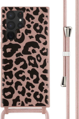 iMoshion Hoesje Geschikt voor Samsung Galaxy S22 Ultra Hoesje Met Koord - iMoshion Siliconen design hoesje met koord - Roze / Animal Pink