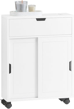 SoBuy BZR31-W - Badkamerkast op Wieltjes - Smalle Opbergkast met Schuifdeuren - Wit 52x68x17 cm