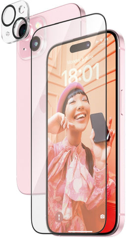 PanzerGlass B1136+2809 - 2 in 1 Pack - Ultra-Wide Fit Anti-Bacterial Screenprotector + Camera Protector - Apple - iPhone 15