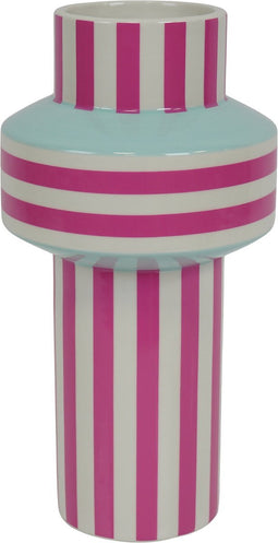 Vaas - Bretonse Streep - Keramiek - Mintgroen/Roze - 13x13x25cm