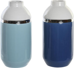 Vaas DKD Home Decor 12,5 x 12,5 x 25 cm Wit Hemelsblauw Marineblauw Keramiek (2 Stuks)