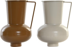 Vaas DKD Home Decor 13 x 12.5 x 17 cm Beige Metaal Oranje Mosterd (2 Stuks)