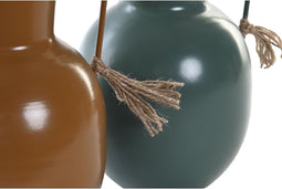 Vaas DKD Home Decor 14.5 x 13 x 24 cm Metaal Oranje Groen Mosterd (2 Stuks)