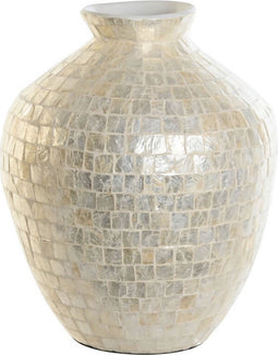 Vaas DKD Home Decor 30 x 30 x 36 cm Natuurlijk Wit Parelmoer Mediterrane Blad van een plant
