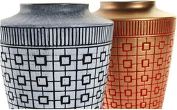 Vaas DKD Home Decor 8424001822065 Rood Blauw Gouden Hars 17 x 17 x 20 cm Orientaals (2 Stuks)